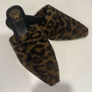 VTG Vince Camuto Leopard Fur Pointed Slippers Luxury 8 Women's Shoes Slip on New